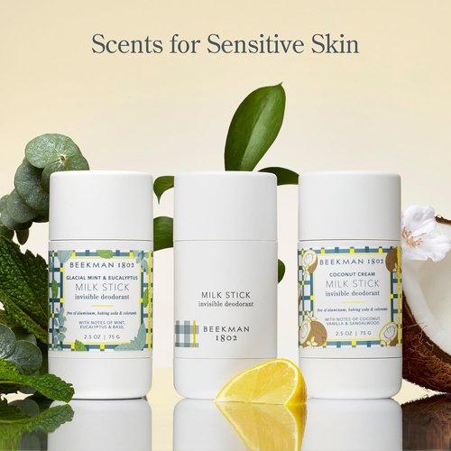 Beekman 1802 Milk Stick Deodorant - All-Day Invisible & Aluminum-Free - 2.5 oz - Ideal for Sensitive Skin