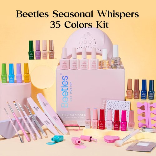 Beetles Gel Nail Polish Kit with U V Light - 35 Colors 68 Pcs Gel Polish Set One Color One Bottle Seasonal Whispers Nails Kit with Top Base Coat Beauty Must Have DIY Salon Manicure Gifts for Women