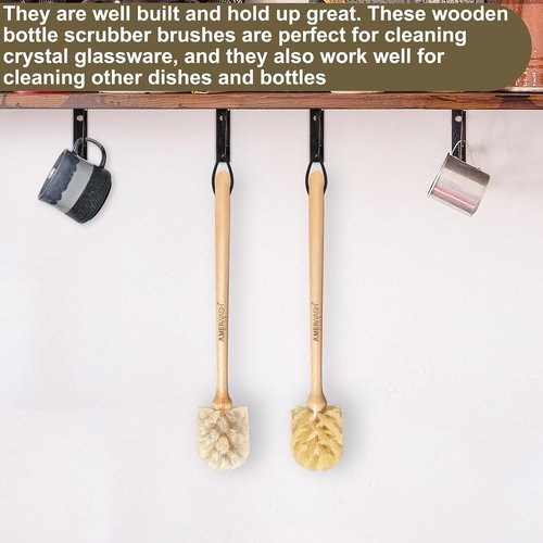 Natural Bristle Bottle Brushes by [Brand Name] - 13.75-Inch Long Wood Handle for Easy Cleaning of Jars, Glasses & Vases | 2-Pack
