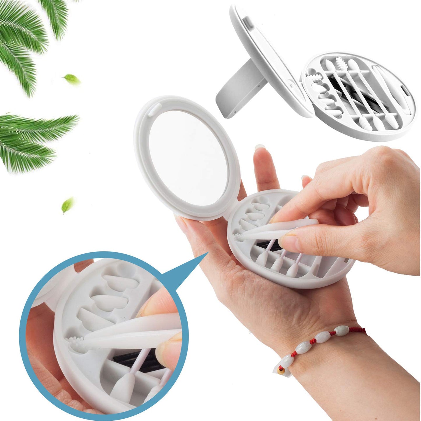 Strogem Reusable Cotton Swabs with 1 Mirror for Makeup Application and Cleaning, Multifunctional Portable Washable Silicone Q-Tip (white)