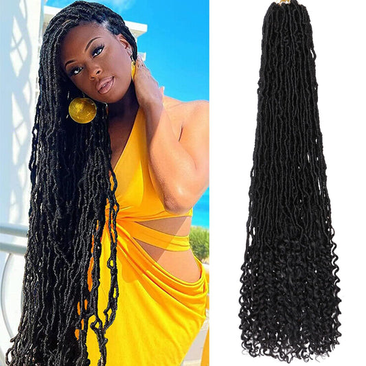 Xtrend 36 Inch Goddess Faux Locs Crochet Hair Natural With Curly End 7 Packs Long Soft Locs Crochet Braids Hair Synthetic Bohemian Nu Locs Braiding Hair for Women (12Strands/pack T27#)