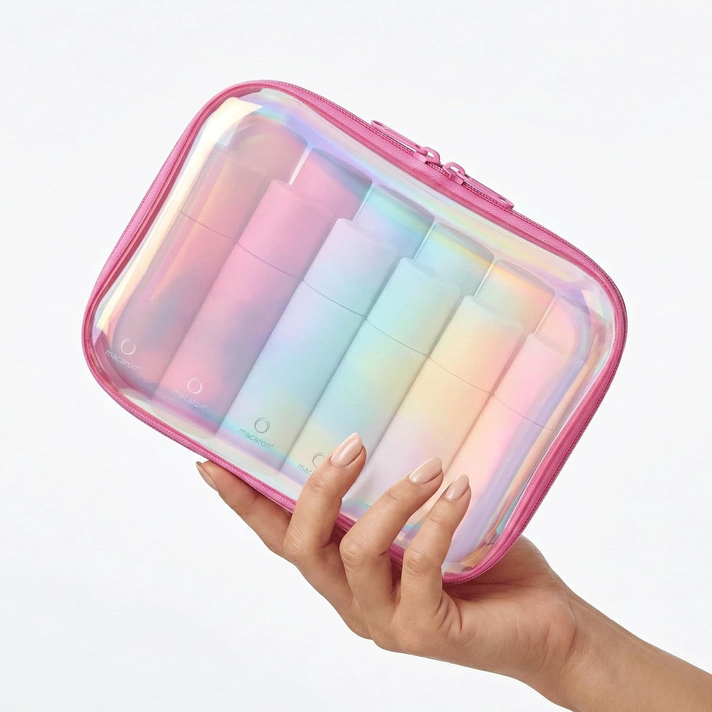 Skiennix Clear Hard Shell Zipper Case - Iridescent Makeup & Toiletry Bag Set | 2pcs Large Capacity, Water-Resistant