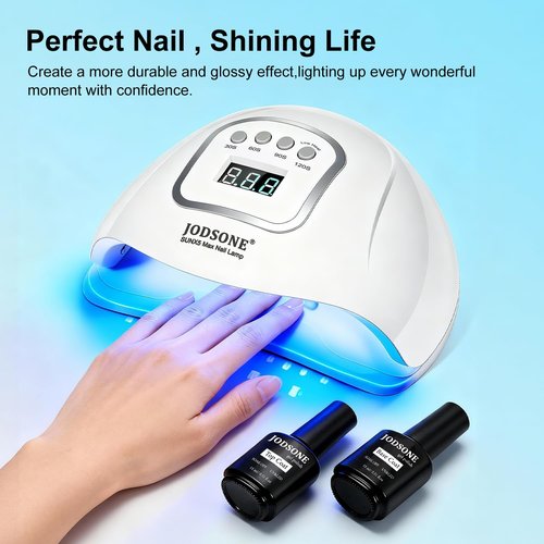 JODSONE U V LED Nail Lamp with Base Coat Top Coat Set, Nail Dryer for Gel Polish for Nails with Automatic Sensor & 4 Timers