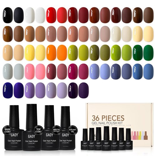 GAOY 36 Pcs Gel Nail Polish Set, 32 Colors All Season Gel Polish Kit Red Black White Pink Blue with 4 Pcs Soak off Base Glossy Matte Top Coat & Builder for Nail Art DIY Manicure at Home