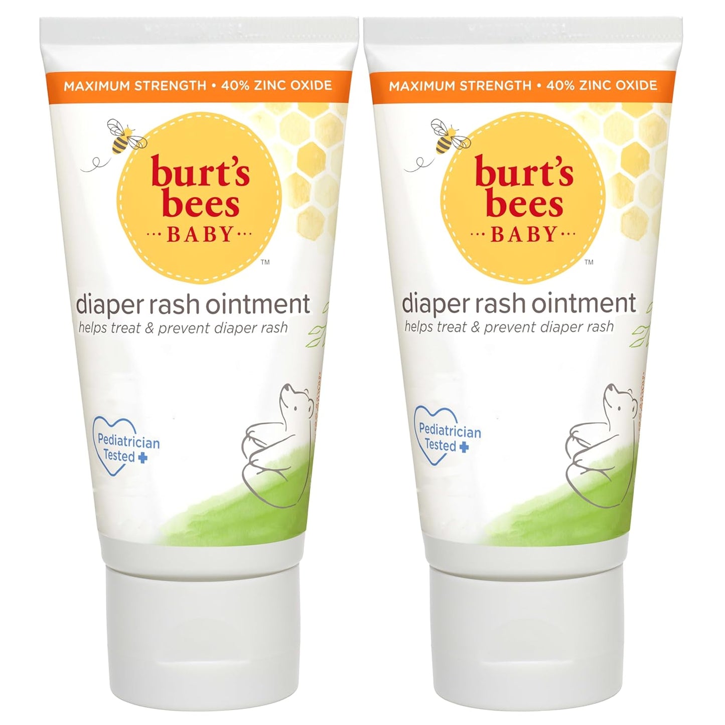 Burt's Bees Baby Diaper Rash Ointment - Maximum Strength 40% Zinc Oxide, Natural & Pediatrician Tested | 3 oz, Pack of 2