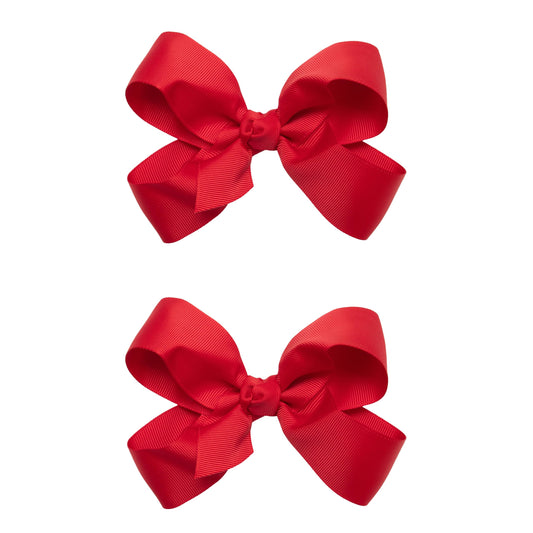 HAIRBOWS Girls' 2 Pack of Grosgrain Hair Bows with Knot Wrap Center on Hair Clips, All Ages and Hair Types, 5 Inch Bows, Red