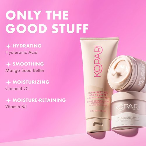 Kopari Jumbo Ultra Restore Body Butter - Whipped Lightweight Formula with Hyaluronic Acid & Mango Seed Butter | 12 oz Coconut