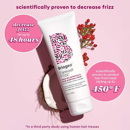 Briogeo Farewell Frizz Blow Dry Perfection Crème - Silicone-Free Heat Protectant for Smooth, Shiny Hair | Protects Up to 450°F | Vegan & Cruelty-Free