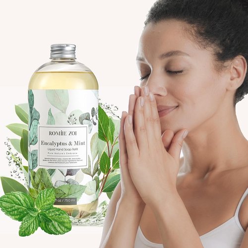 ROMIIE ZOI Eucalyptus & Mint Liquid Hand Soap Refill - Gentle, Moisturizing Formula | 750 ML Bulk Pack of 3