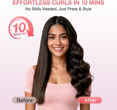 BABONIR Automatic Curling Iron - 1.25'' Ceramic Rotating Wand with 3 Heat Settings & Anti-Scald Design | Travel-Friendly Pink