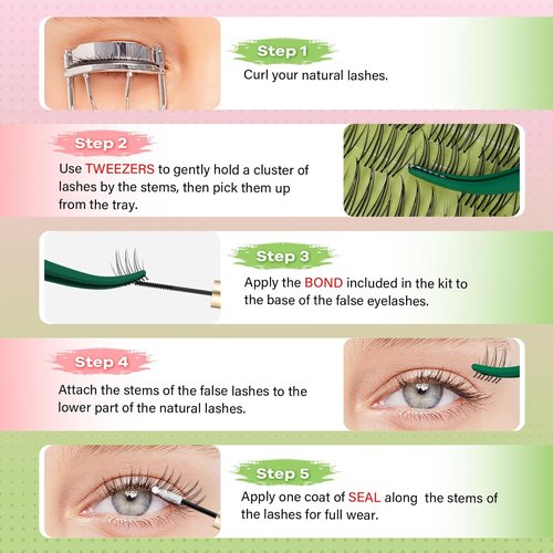 KEYYOU DIY Lash Clusters - 120 Pcs C Curl Waterproof False Eyelashes | Natural Look for Home Extensions
