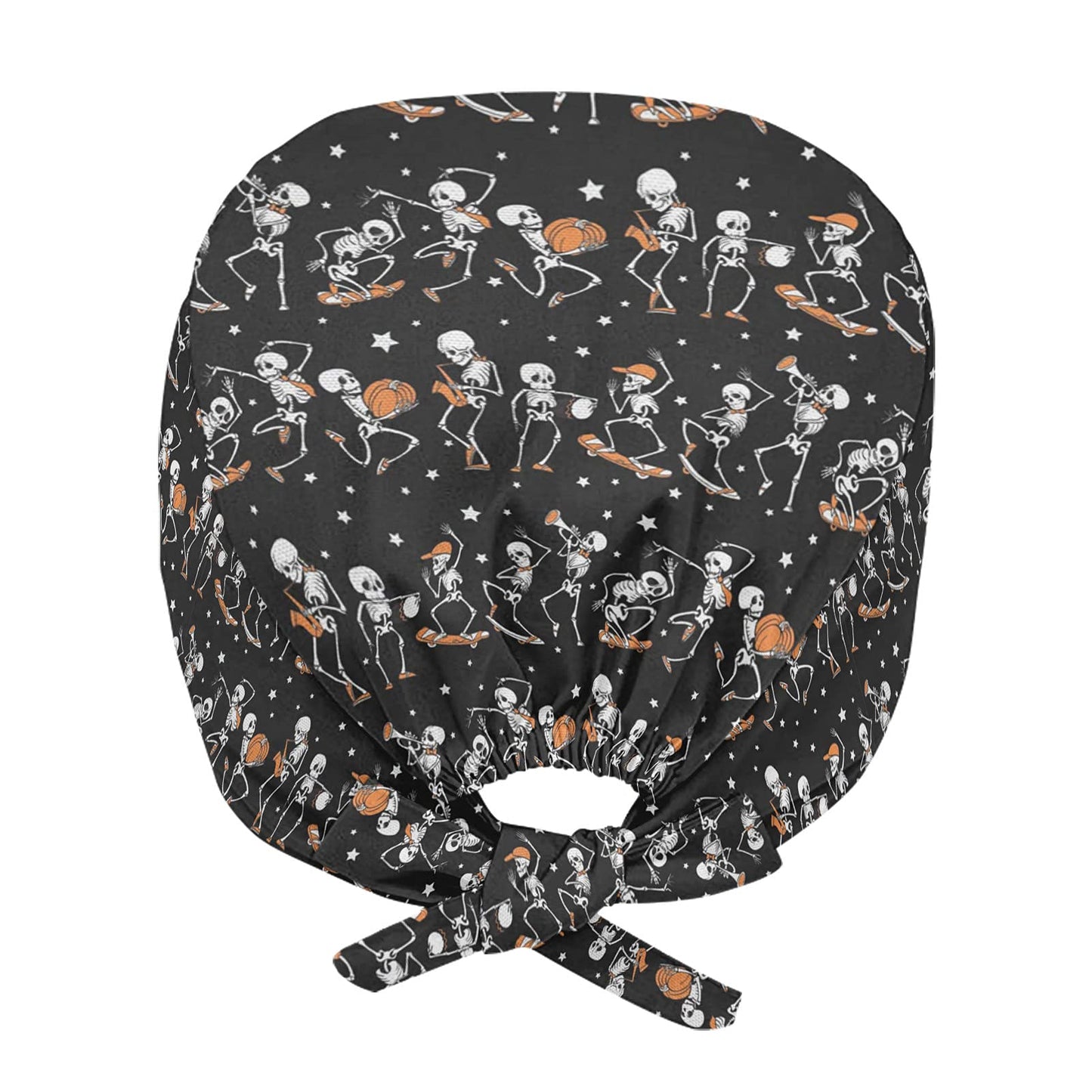 JEOCODY Halloween Skeleton Pumpkin Print Men Women Cap Working Hat One Size Waterproof Adjustable Tie Back Cap with Sweatband, Breathable Work Cap