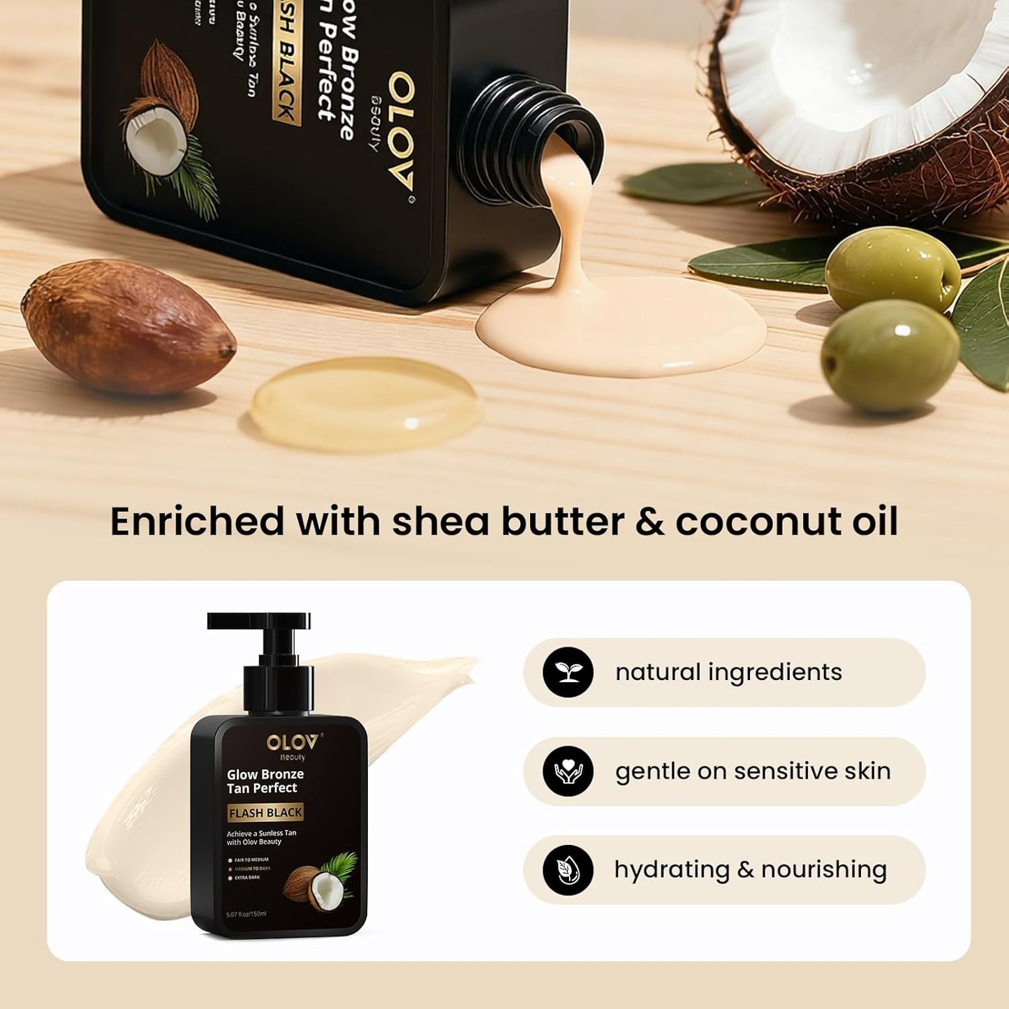 Skiennix Self Tanning Lotion - Natural Shea Butter & Coconut Oil Formula for Sensitive Skin | 5.07 fl oz