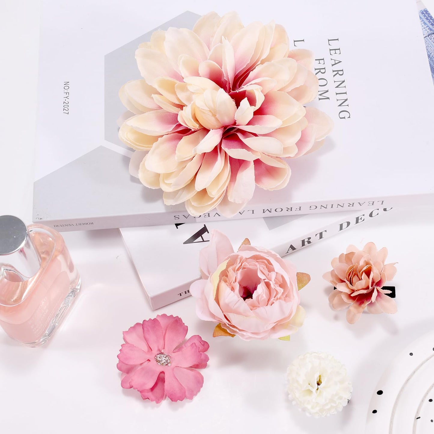 TUCEWP Hair Clip for Women, 5Pcs Pink Flowers for Hair - Tropical Flower Hairpin, Hibiscus Hair Clip, Large Rose Hair Barrettes, Chiffon Flower Hair Accessories for Beach Party, Bridal Wedding Decor