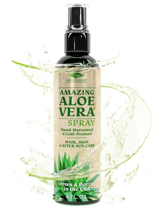 Green Leaf Naturals Aloe Vera Spray - 99% Cold-Pressed Juice with Vitamins C, E & A | 8oz Moisturizer for Hair, Skin & Sunburn Relief