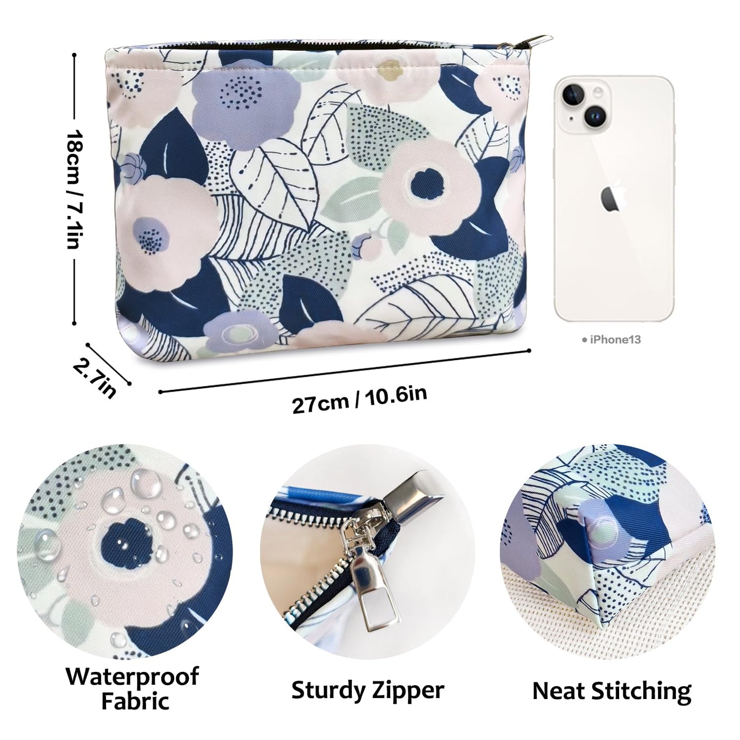 STARDW Aesthetic Floral Makeup Bag Cute Small Cosmetic Bags for Women Girls, Travel Toiletry Bag Large Capacity Zipper Makeup Pouch, Purse Organizer Pouches (Abstract Flowers)