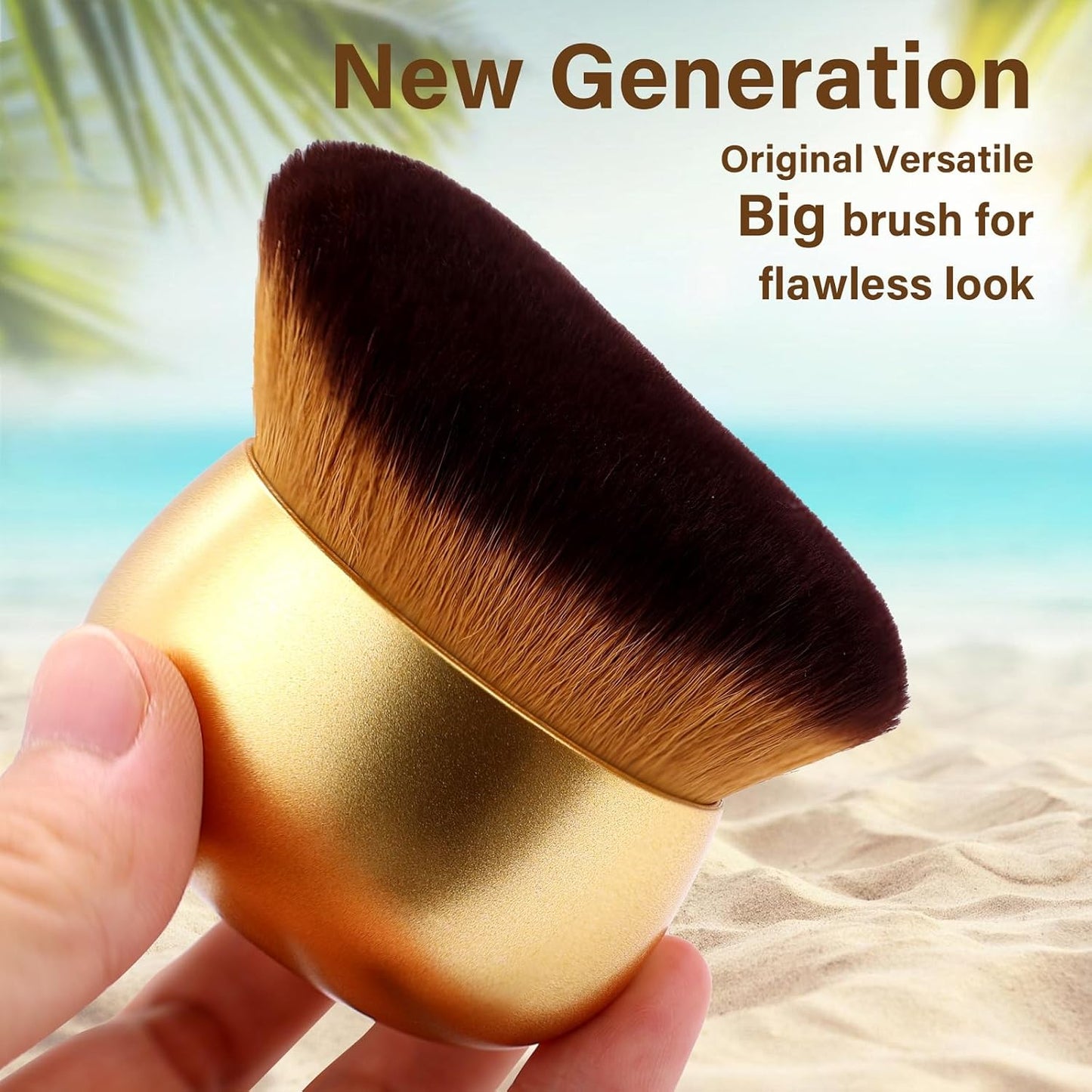 Skiennix Extra Large Body Makeup Brush - 75mm Wide-Headed Kabuki for Even Self Tanner & Bronzer Application | Gold