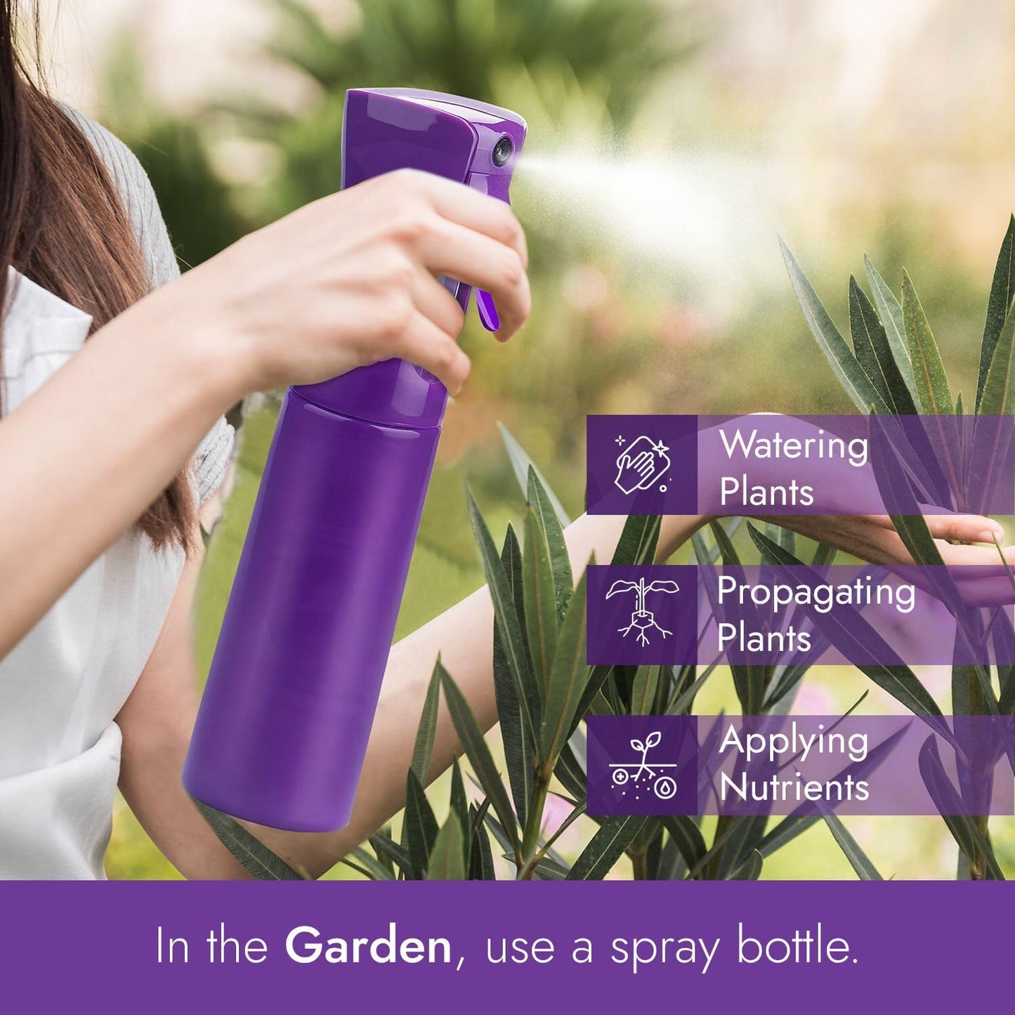 VIGOR PATH Continuous Spray Bottle - Fine Mist Mister for Hair, Cleaning & Plants | 300ml Dark Purple