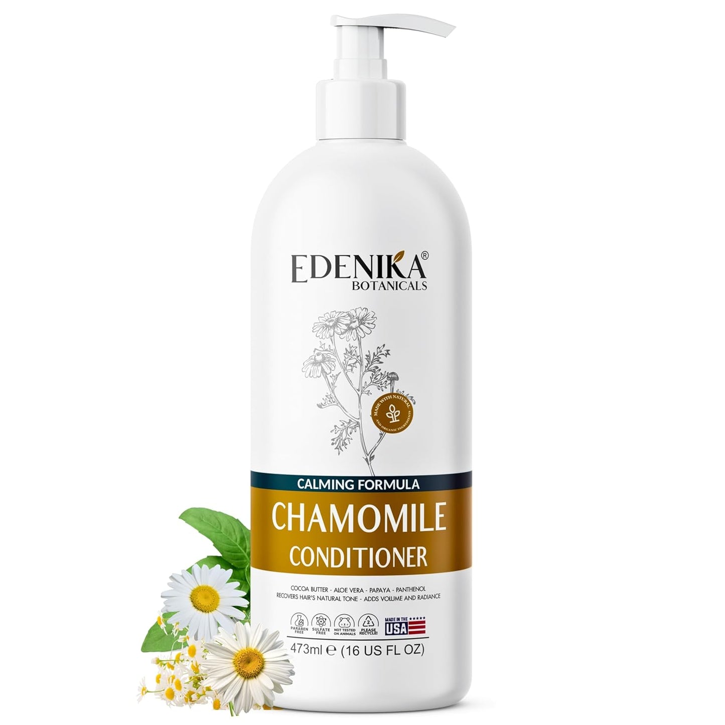 Edenika Botanicals Chamomile Conditioner - Calming & Volumizing Formula | 16 fl oz, Vegan & Sulfate-Free