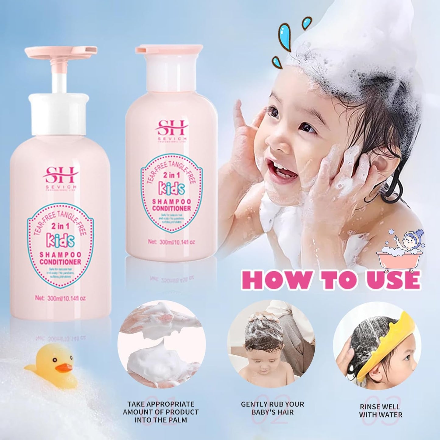 SEVICH Kids 2-in-1 Shampoo & Conditioner - Tear-Free, Hypoallergenic Formula for Sensitive Scalp | 10.14 fl oz (300ml)
