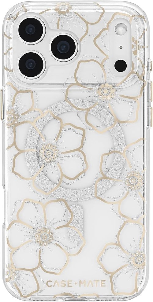 Case-Mate iPhone 17 Pro Max Case - Sparkly Floral Design with 12ft Drop Protection | MagSafe Compatible