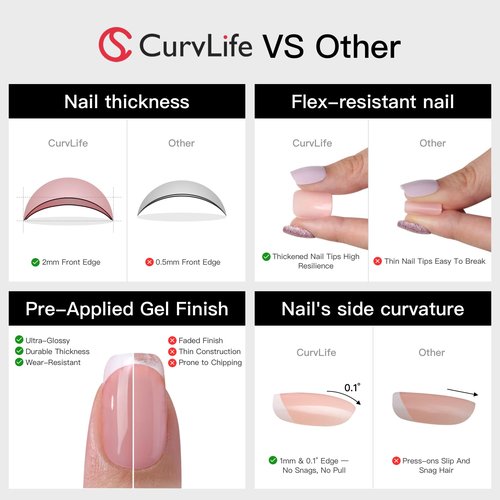 Curvlife Tip Press on Nails Acrylic Fake Nails with Design Full Cover False Nails for Women Reusable Nail Kit with Nail Glue Adhesive Tabs Nail File (Purple orchid, Medium)