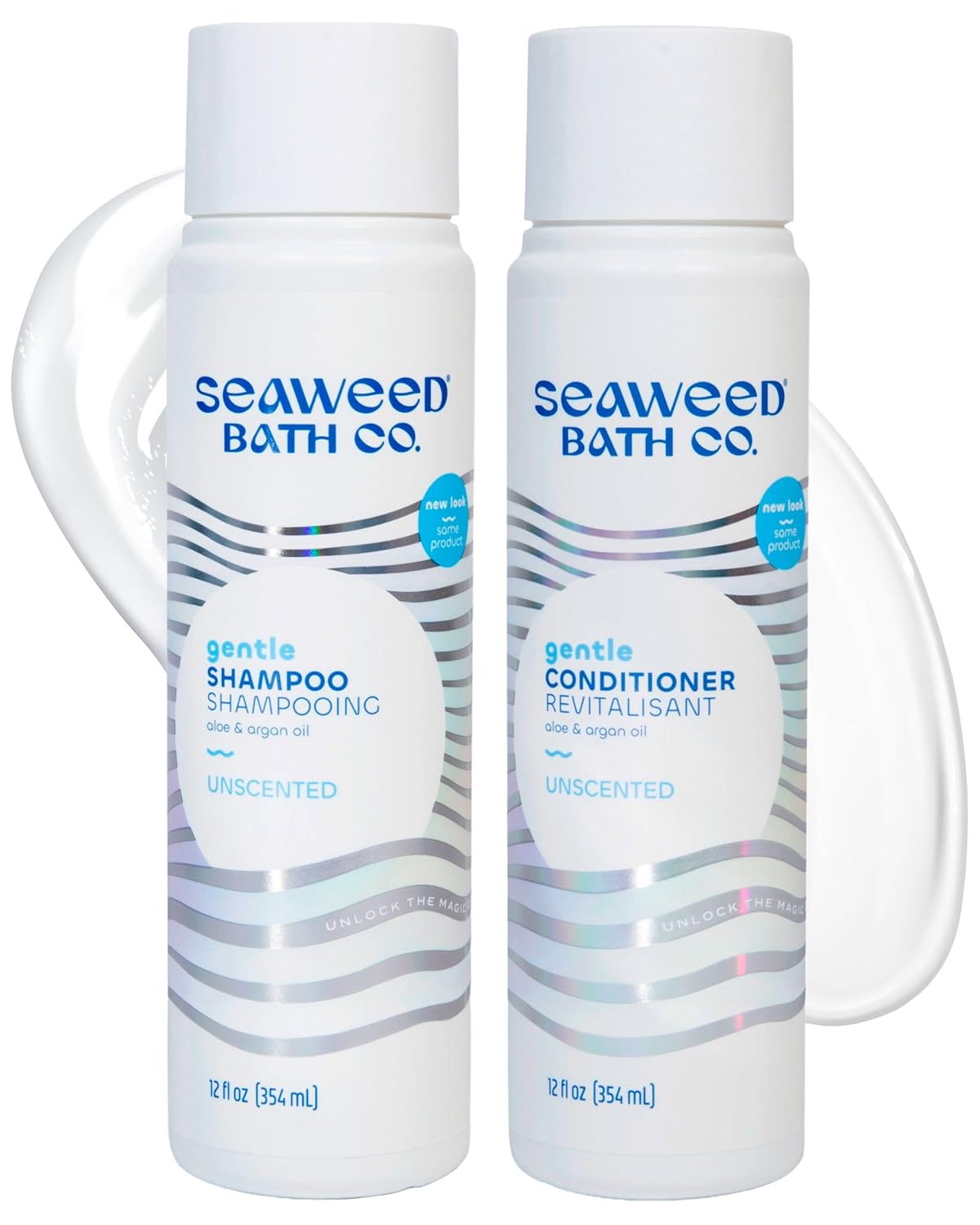 Seaweed Bath Co. Gentle Shampoo & Conditioner Set - Unscented Nourishing Hair Care with Hyaluronic Acid & Aloe - 12 oz (Pack of 2)
