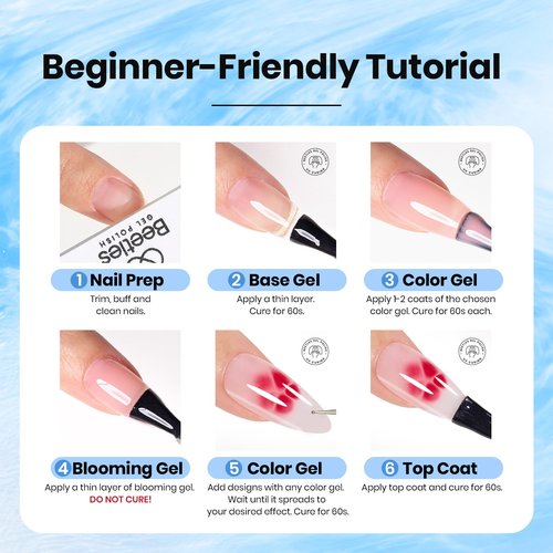 Beetles Blooming Gel 15ml Clear Uv Led Aura Nails Gel Polish for Spreading Effect Marble Natural Stone Watercolor Floral Print Soak off Diy Nail Art Design Manicure Gift for Women