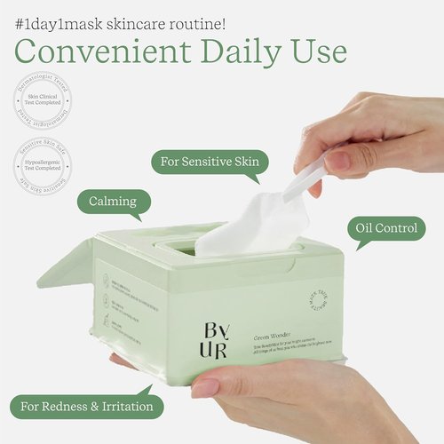 ByUR Green Wonder Daily Aqua Serum Mask - Hydrating Face Mask for Sensitive Skin | 30 Count, Soothing & Pore Tightening