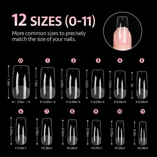 GAOY Medium Square Fake Gel Nail Tips, 12 Sizes False Full Cover Acrylic Press on Nails, 240Pcs Soft Half Matte Tips