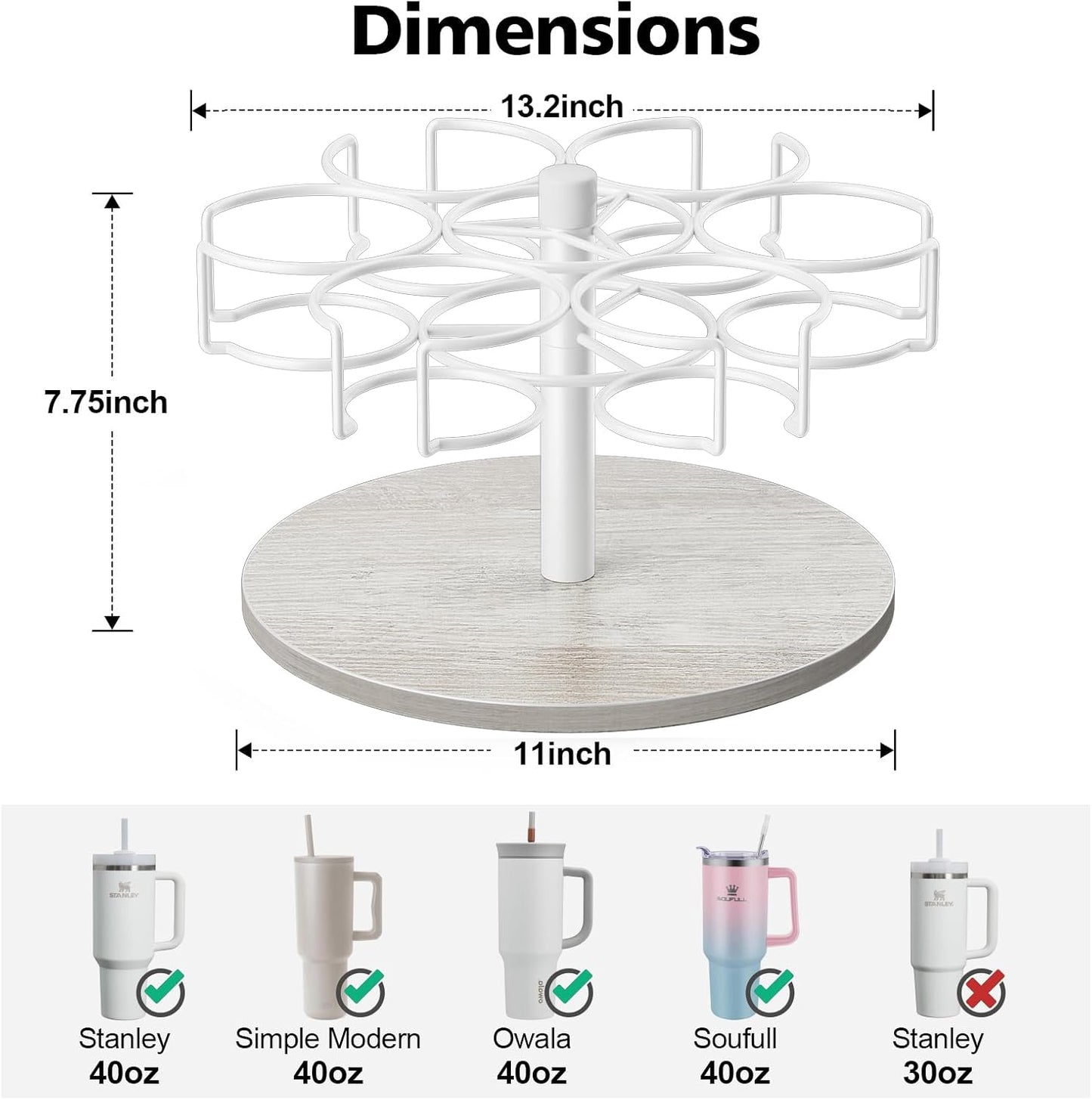 Stanley Water Bottle Organizer - Rotating Tumbler Holder with Accessories | 13.2" x 11" x 7.75", Grey