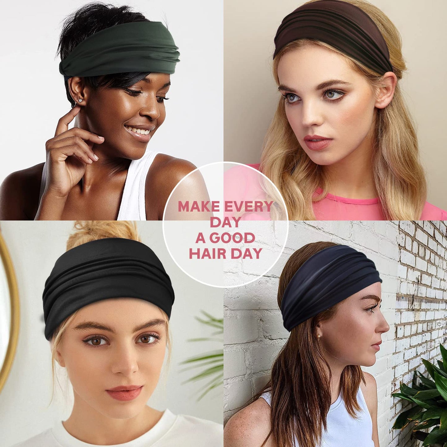 Yeshan Women's Wide Boho Knotted Non-Slip Turban Headwraps - Stretchy Bandeau Hair Bands for Sports, Yoga, Workouts, Pack of 8