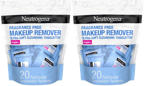 Neutrogena Fragrance-Free Makeup Remover Wipes Singles, Individually Wrapped Face Towelettes, Gently Remove Dirt, Oil, Waterproof Mascara & Makeup, Alcohol-Free Daily Face Wipes, 20 ct (Pack of 12)