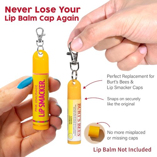 Burt's Bees Keychain Cap - Lip Balm Holder with Keyring for Chapstick & Lip Smacker | 6 Pcs Set