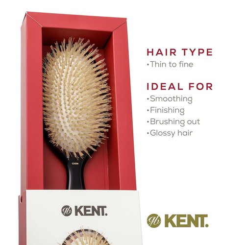 Kent CSGM Classic Shine Oval Cushion Straightening Brush - Soft White Boar Bristle for Fine Hair