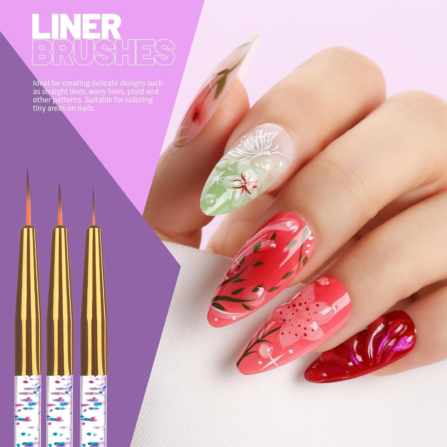 Teenitor Nail Art Tools Set, 23 Pcs Nail Art Brushes, 5 Pcs Nail Dotting Tool, 2 Set of Nail Stand, 100 Pcs Double-Sided Adhesive Tabs, Nail Art Palette, Brushes Holder for DIY Nail Art