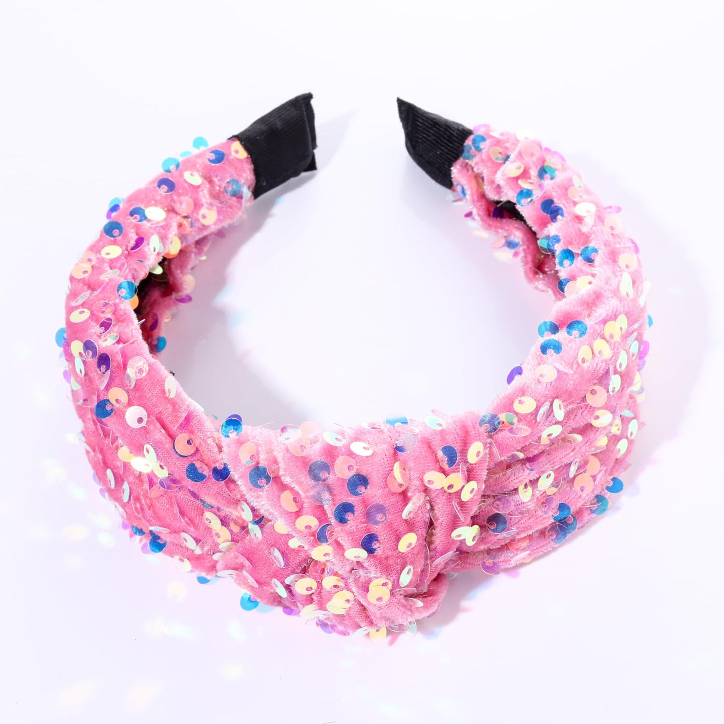 HEIDKRUEGER Knotted Sequins Headbands Soft Twist Hairband Bar Stage Sing Dance Party Headband Sparkle Glitter Hair Accessories for Women and Girls (Pink)