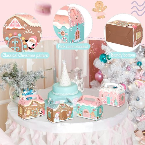 Regine Switzerland 20 Pcs Pink Christmas Treat Boxes - 3D Gingerbread House Design for Cookies & Snacks