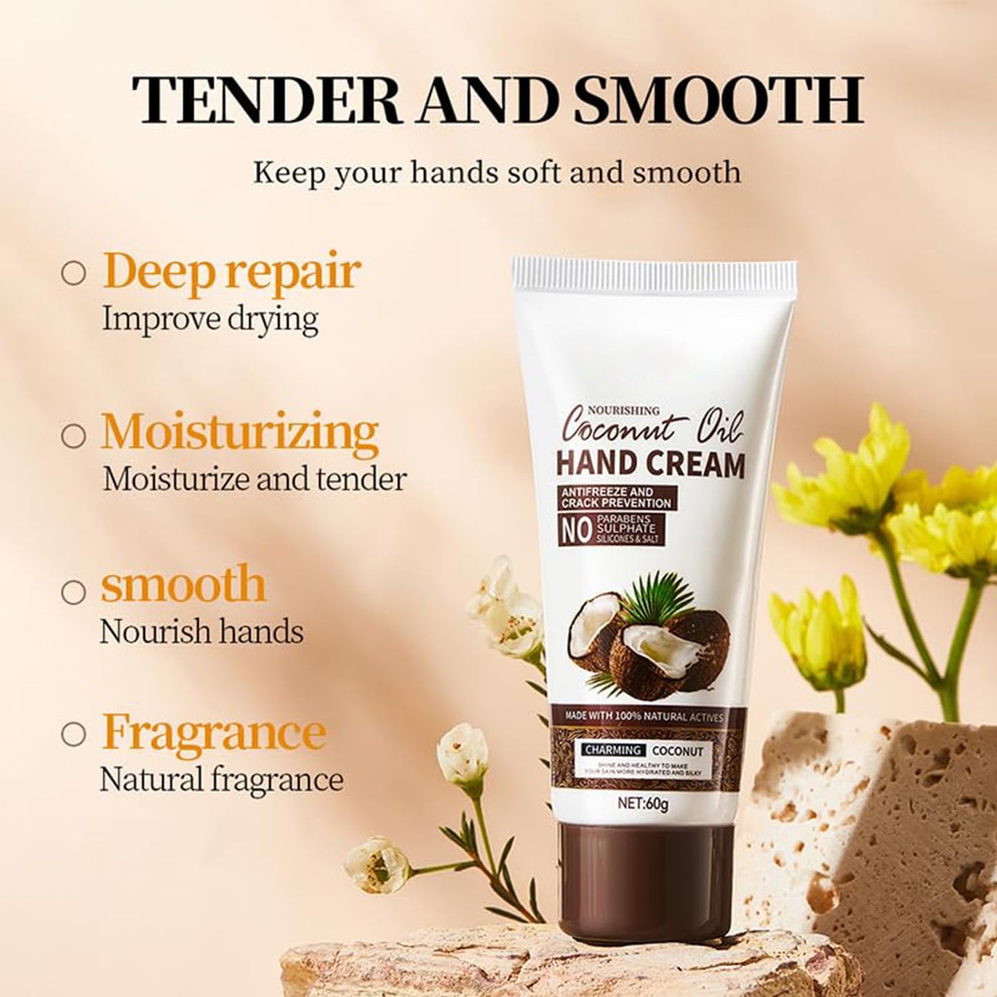 Skiennix Coconut Hand Cream - Daily Moisturizing Formula for Dry Hands | Non-Greasy & Fast Absorbing - 2.1oz