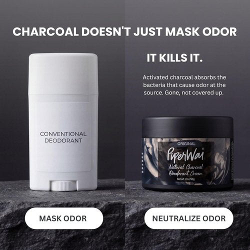 PiperWai Natural Deodorant Cream - Aluminum Free, Activated Charcoal & Magnesium | 1.7oz Scented Jar 2-Pack