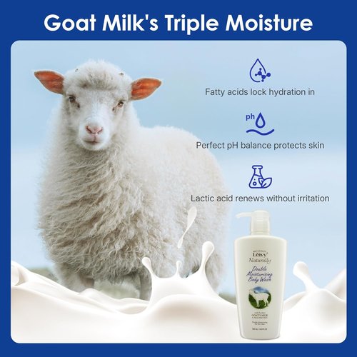 Lěivy Goat Milk Body Wash - Moisturizing Floral Fragrance for Dry Skin | 16.9 Fl Oz with Hydrolyzed Milk Protein & Vitamin E