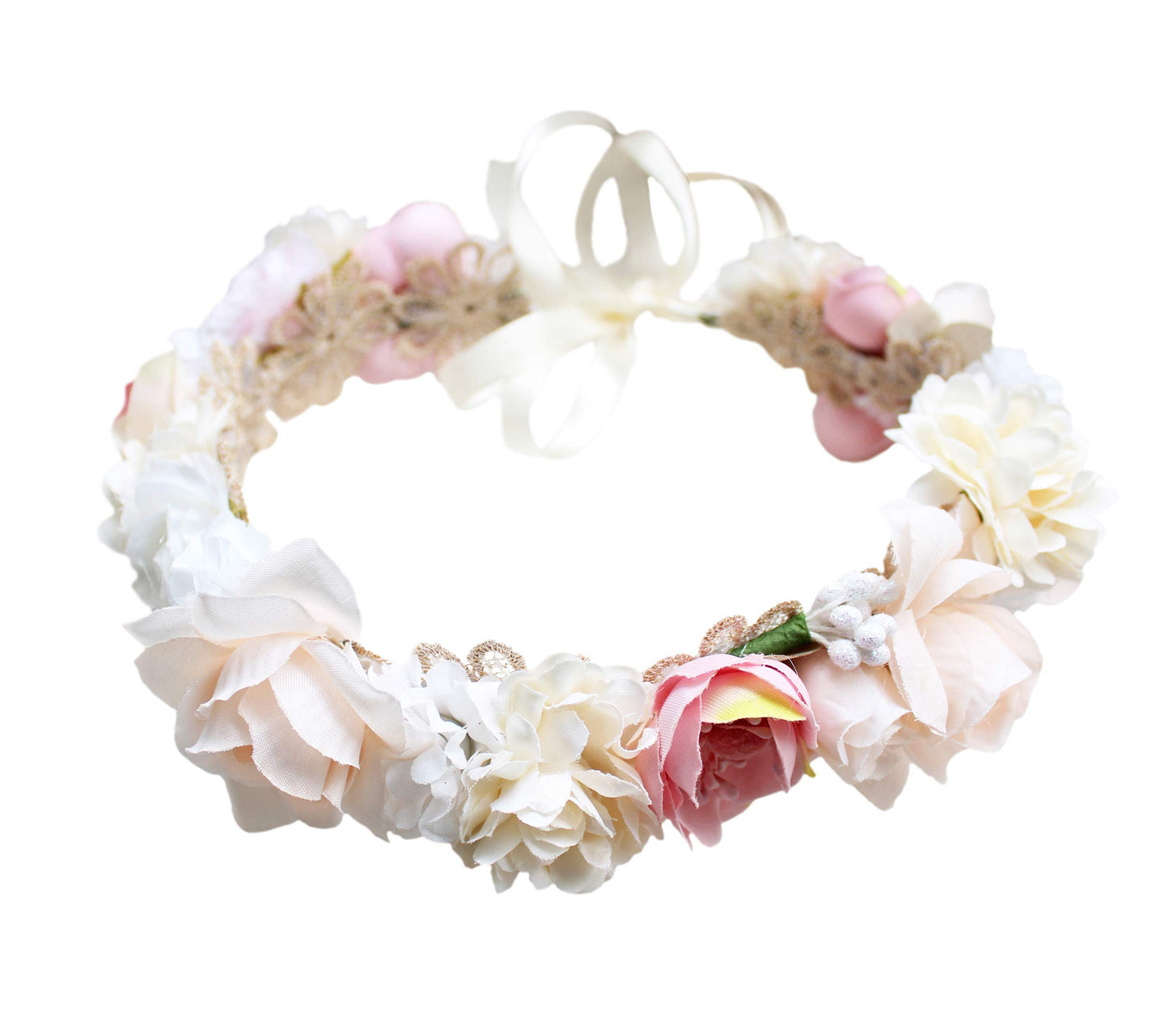 LLinfflr Women Floral Crown Boho Flower Headband Hair Wreath Floral Halo Headpiece with Ribbon Wedding Party Photos