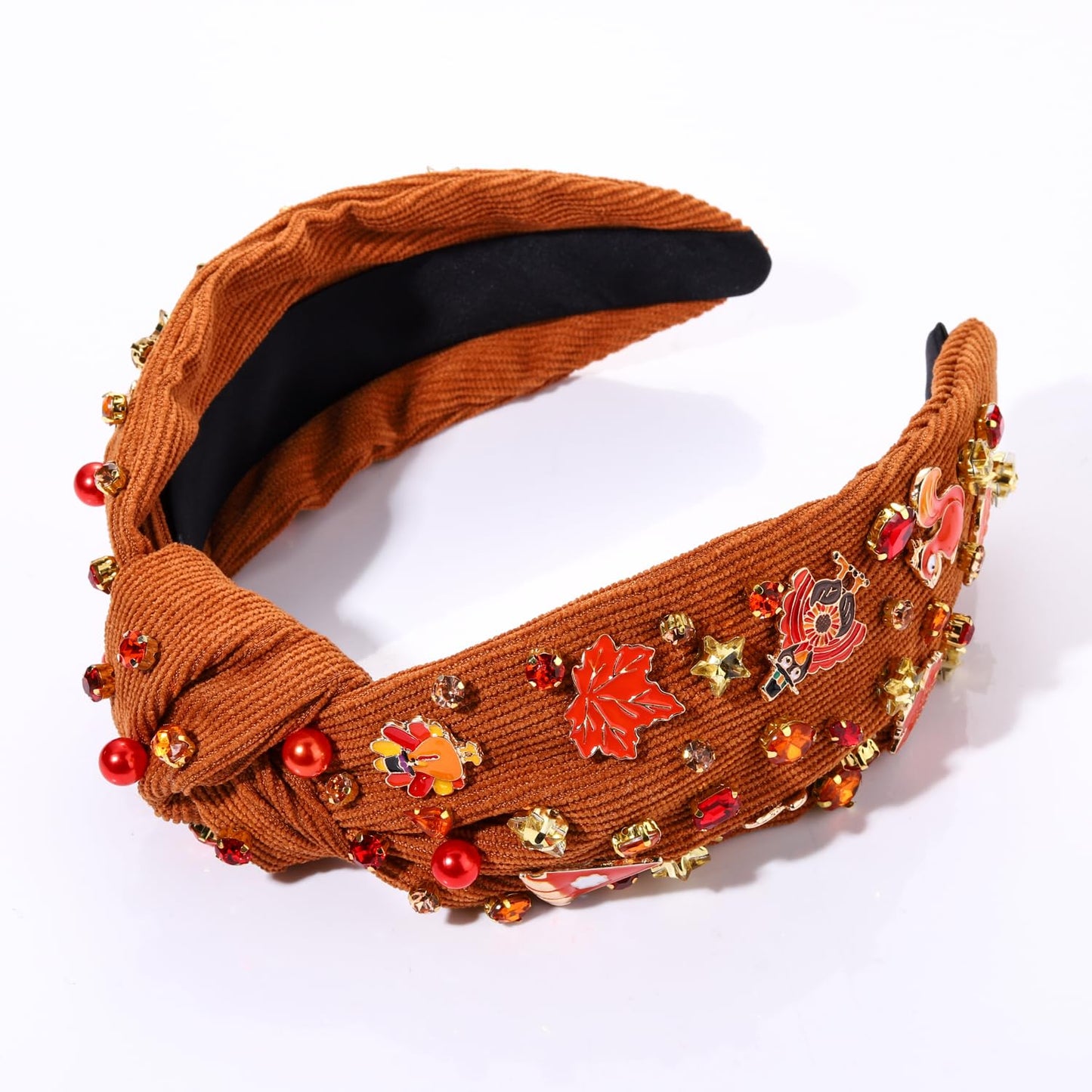 mokkia Thanksgiving Headband Fall Accessories for Women Beaded Turkey Maple Leaf Pumpkin Knotted Headband Jeweled Rhinestone Pearl Top Knot Headband Autumn Fall Outfit Gifts