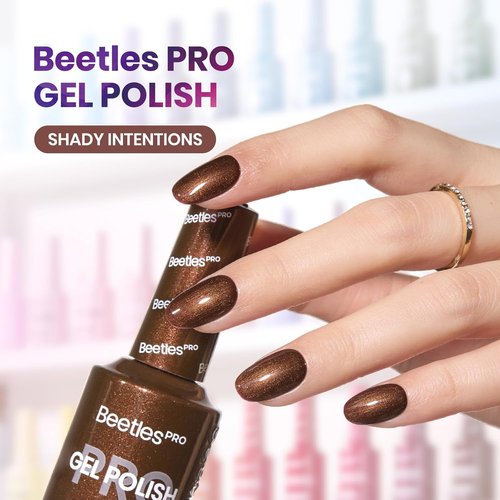 Beetles Pro Brown Gel Polish - Shady Intentions | 20ml Dark Brown Shimmer, Long-Lasting UV LED Formula for Professional Manicures