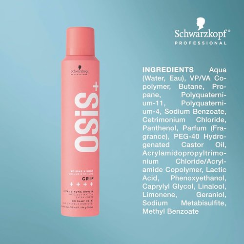 OSiS+ Grip Extreme Hold Mousse - Extra Strong Control & Volume with Heat Protection