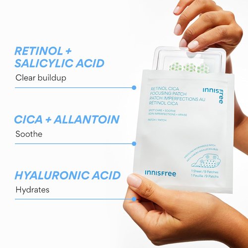 Innisfree Retinol Cica Focusing Patch - Korean Hydrocolloid Acne Treatment with Salicylic & Hyaluronic Acid | 1 or 2 Pack