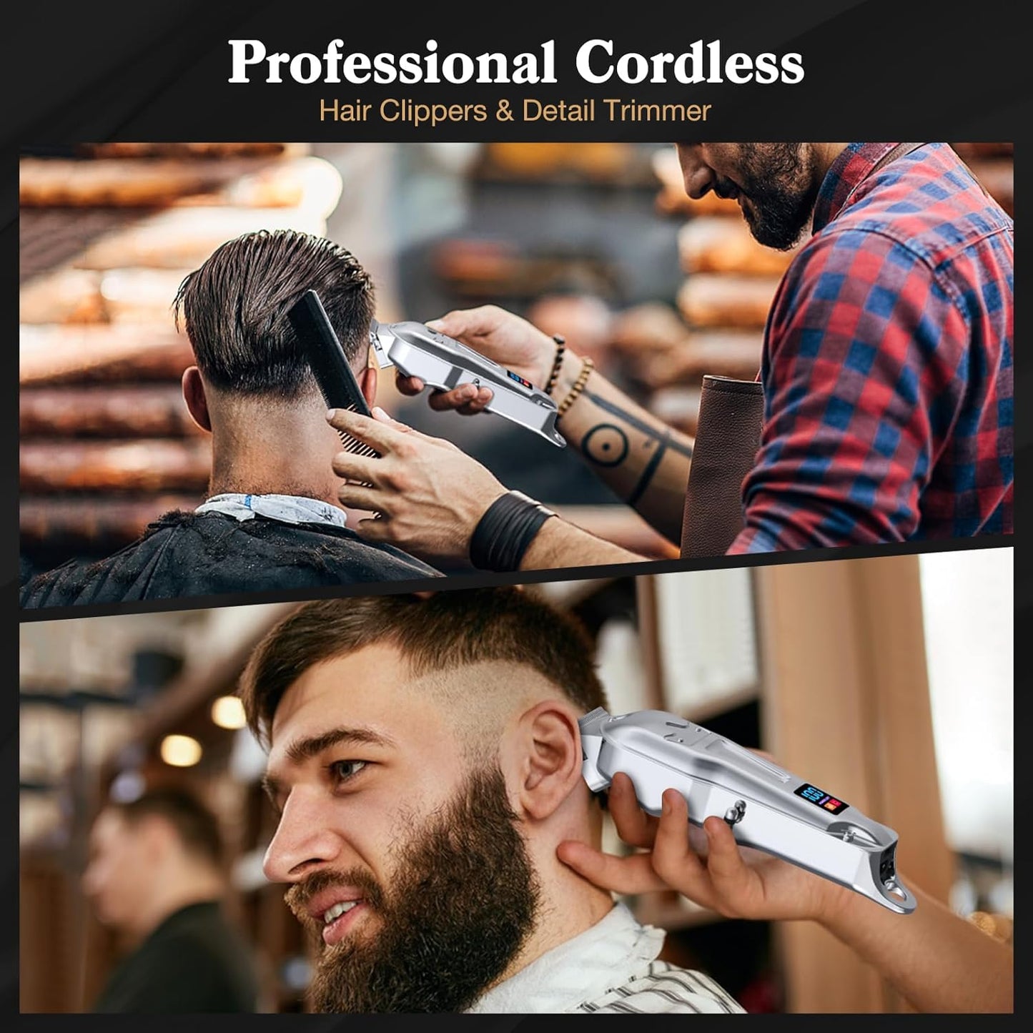 Ufree Hair Clippers for Men - Professional Cordless Barber Trimmer Set with LED Display | Silver Hair Cutting Kit