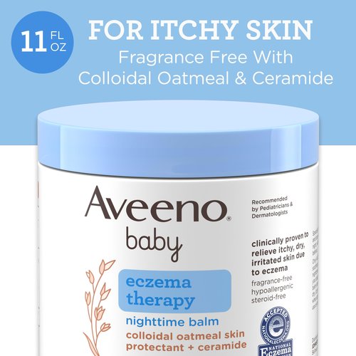 Aveeno Baby Eczema Therapy Nighttime Body Balm, Moisturizing Eczema Treatment, Ceramides, Triple Oat Complex, Soothes Dry, Itchy Skin, Hypoallergenic, Fragrance & Steroid Free, 11oz