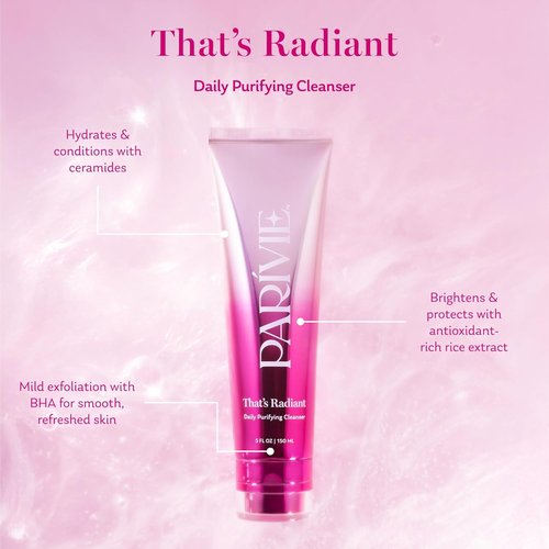 Parivie Radiant Daily Purifying Cleanser - Gel-to-Cream Face Wash with BHA & Ceramides - 5 fl oz