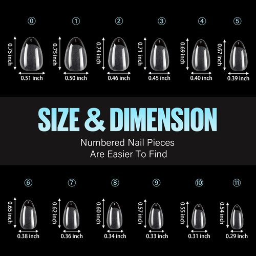 TOMICCA Short Almond Nail Tips, 240Pcs Half Matte Soft Acrylic Nail Tips, 12 Sizes Pre-Shaped Acrylic Nails Full Cover False Nails Almond Press on Nails Short Fake Nails for Extension Nail